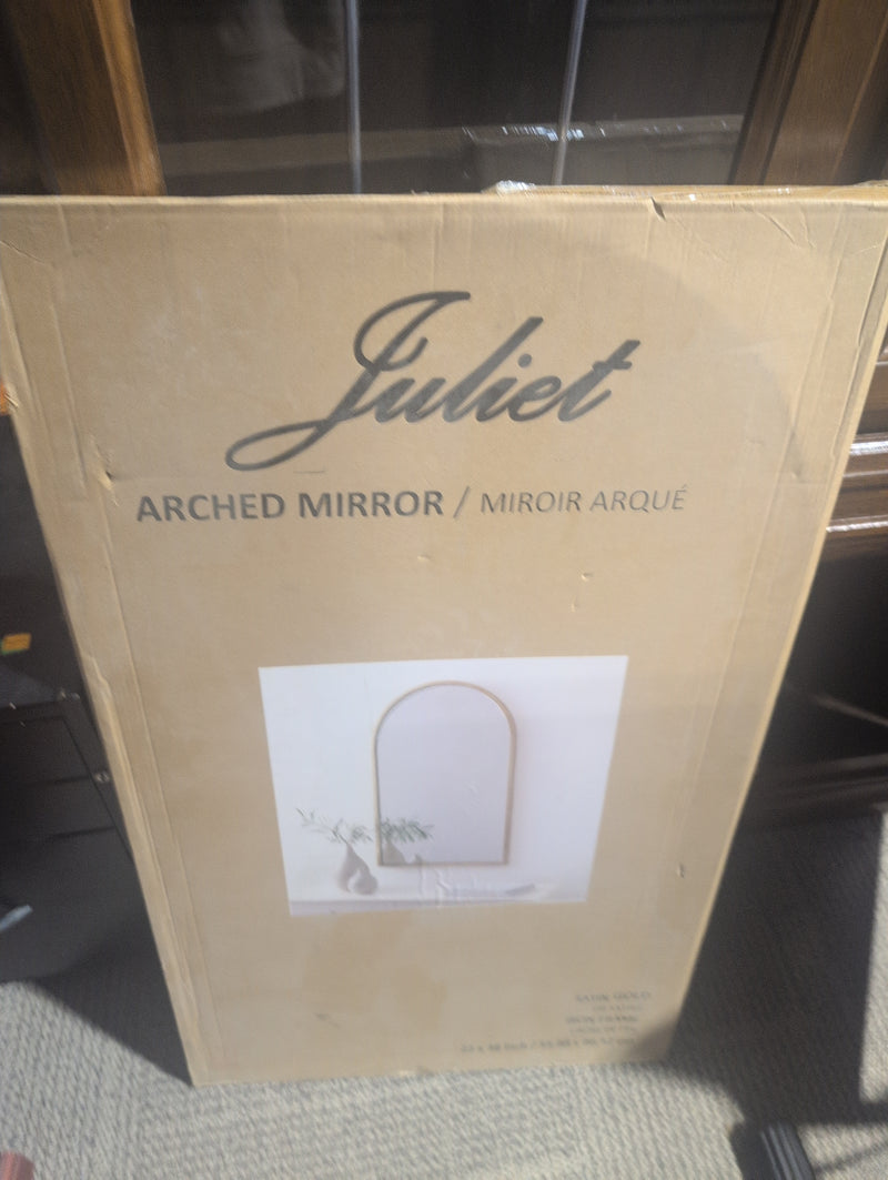 Juliet Satin Gold Arched Mirror with Iron Frame