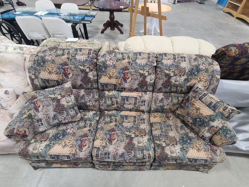Vintage Tapestry 3-Seat Sofa with Matching Accent Pillows – French Country Village Motif