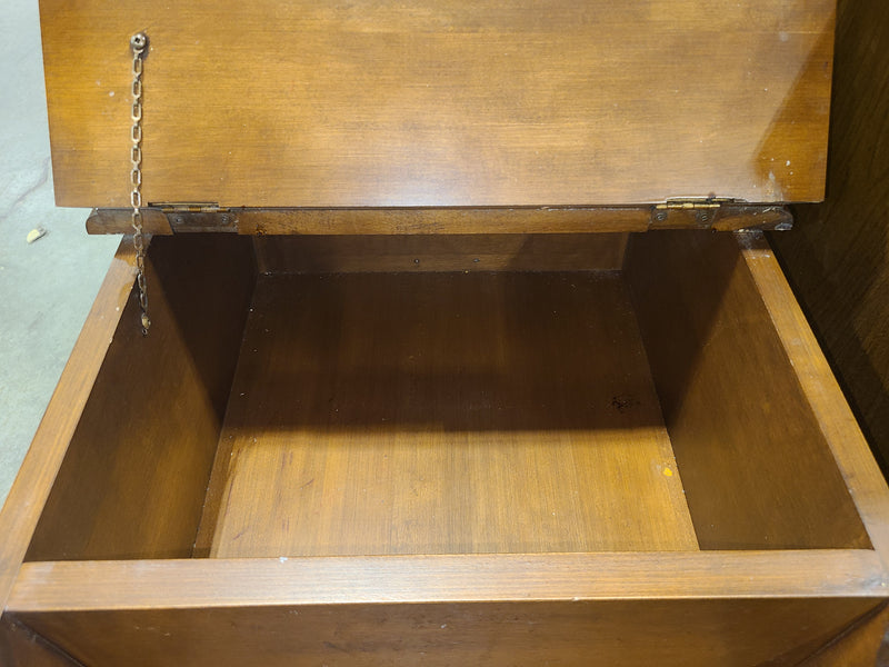 Vintage Mid-Century Step Table with Flip-Top Storage & Built-In Magazine Cradle
