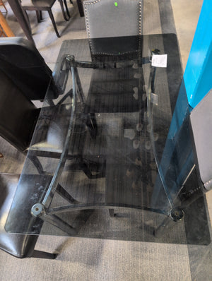 Black Glass Table with Metal Base