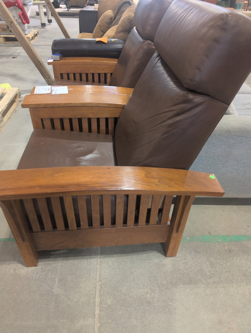 Custom Built Modern Wooden Recliner with Brown Leather Upholstery