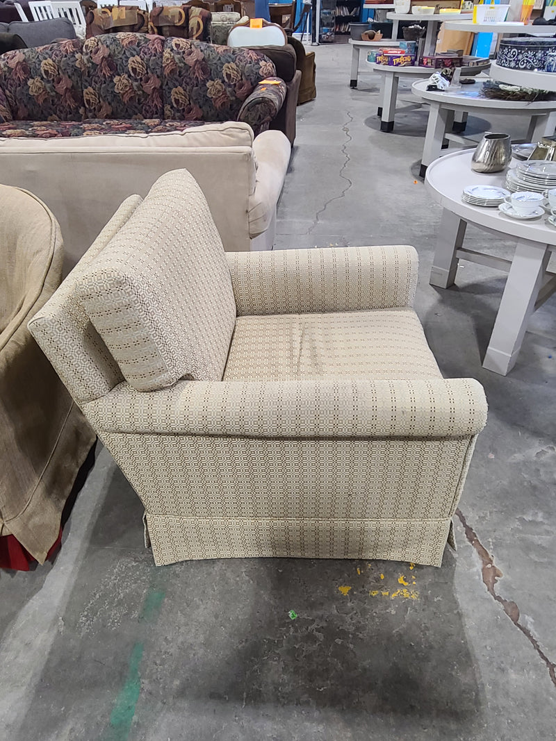 Beige Textured Geometric-Patterned Armchair with Dress Skirt