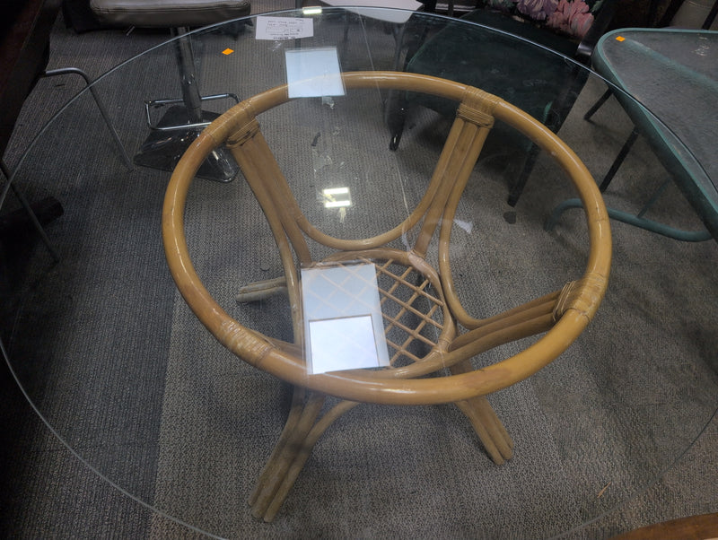 Round Glass Dining Table with a Rattan Body