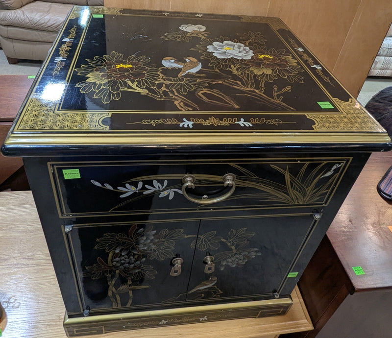 Vintage Asian Inspired Black Lacquered Side Cabinet