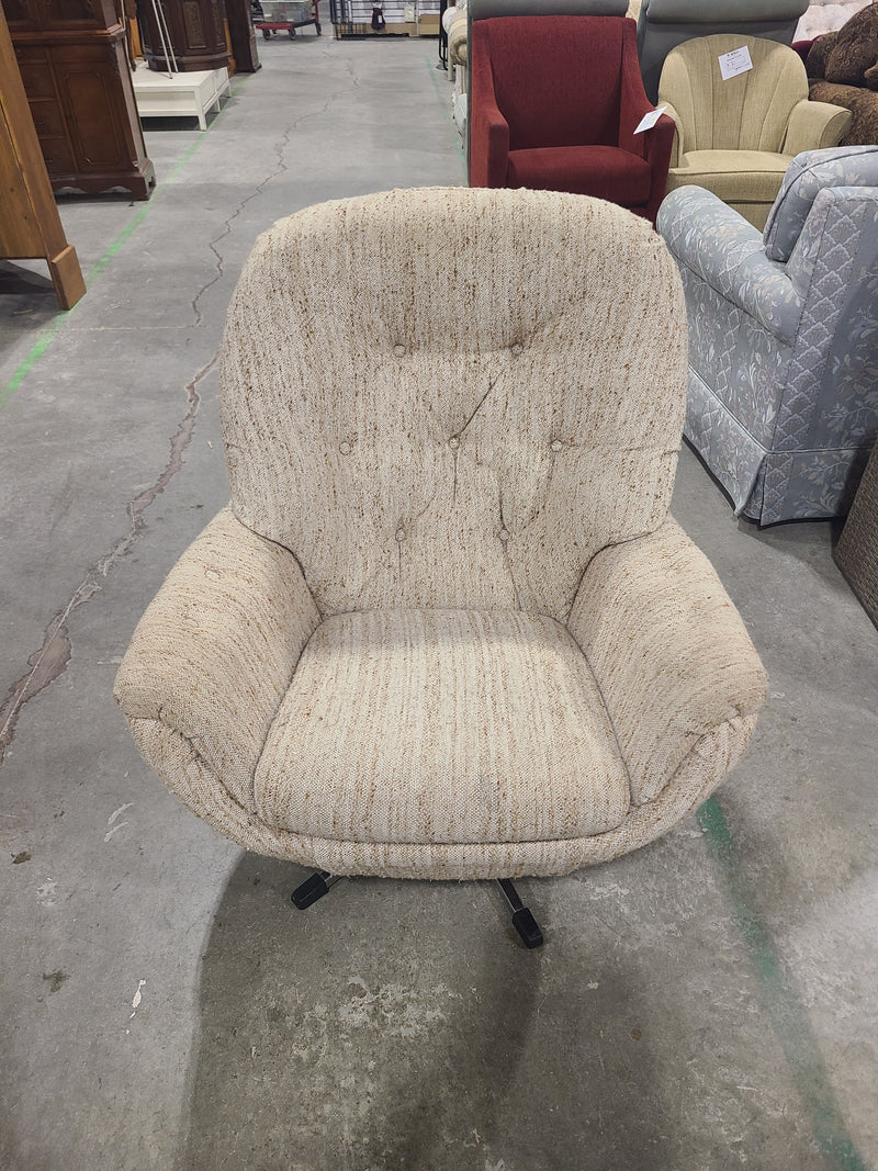 Vintage Beige Textured Upholstered Swivel Rocker Armchair