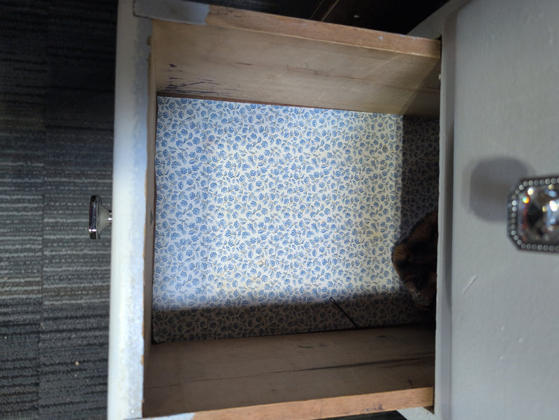 White and Blue 7 Drawer Desk with Floral Designs