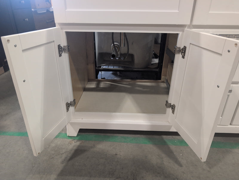 White Bathroom Vanity with Double Sink and Sparkly Handles