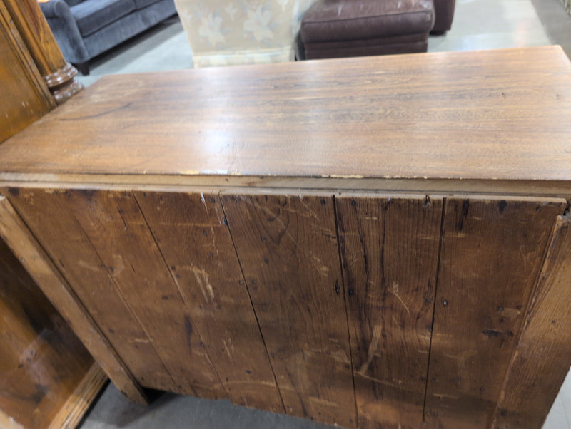 Brown Wooden Dresser with 4 Green Drawers