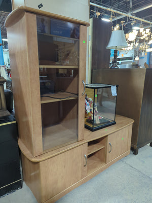 Light Wood Entertainment Center with Lower TV Console & Upper Hutch