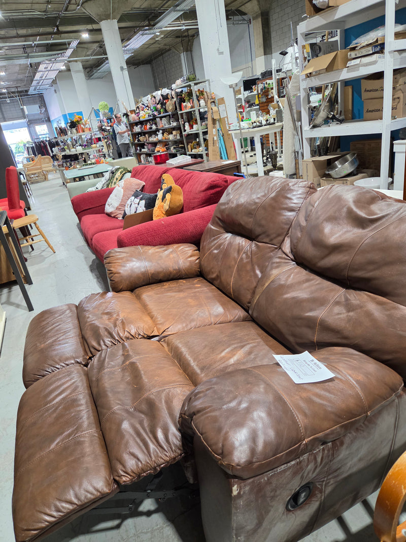 Brown Leather Dual-Reclining Loveseat