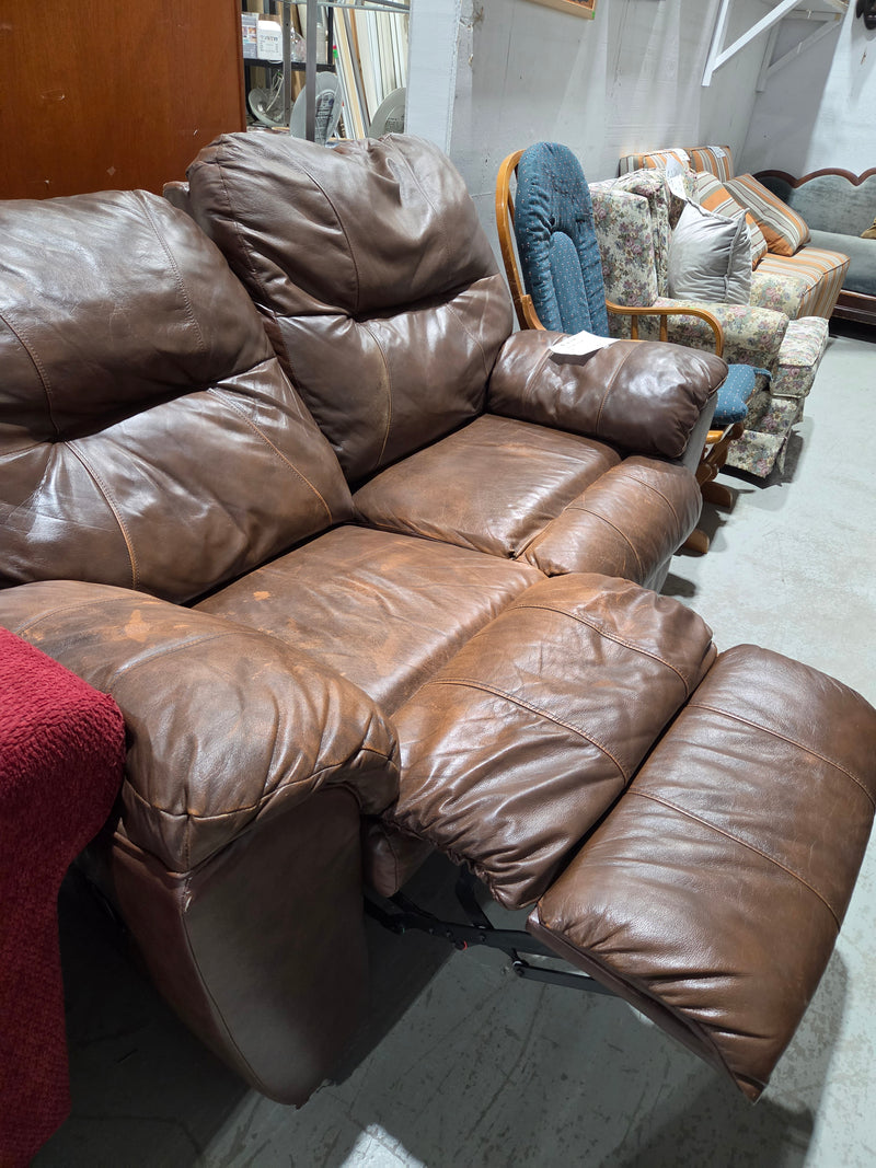 Brown Leather Dual-Reclining Loveseat