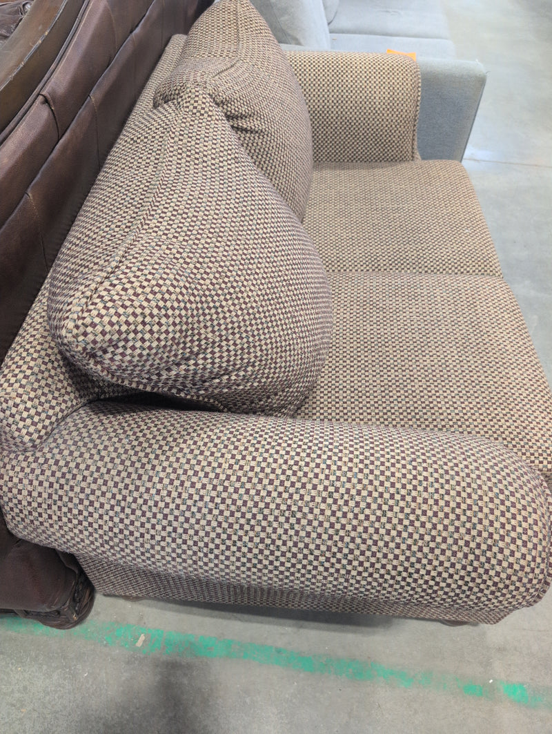 Beige, Red, and Green Rectangular Patterned Loveseat