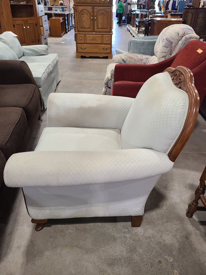 Vintage French Provincial Light Blue Diamond-Patterned Armchair