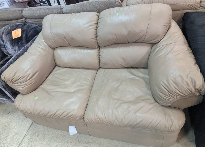 Beige Faux Leather Loveseat