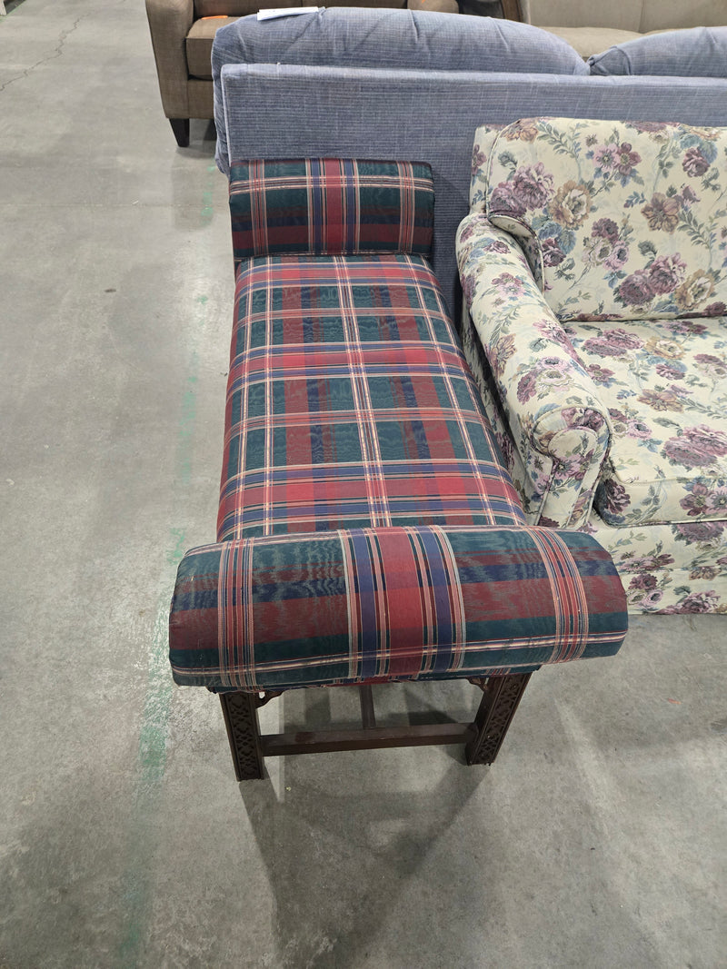 Traditional Plaid Upholstered Recamier / Boudoir Bench