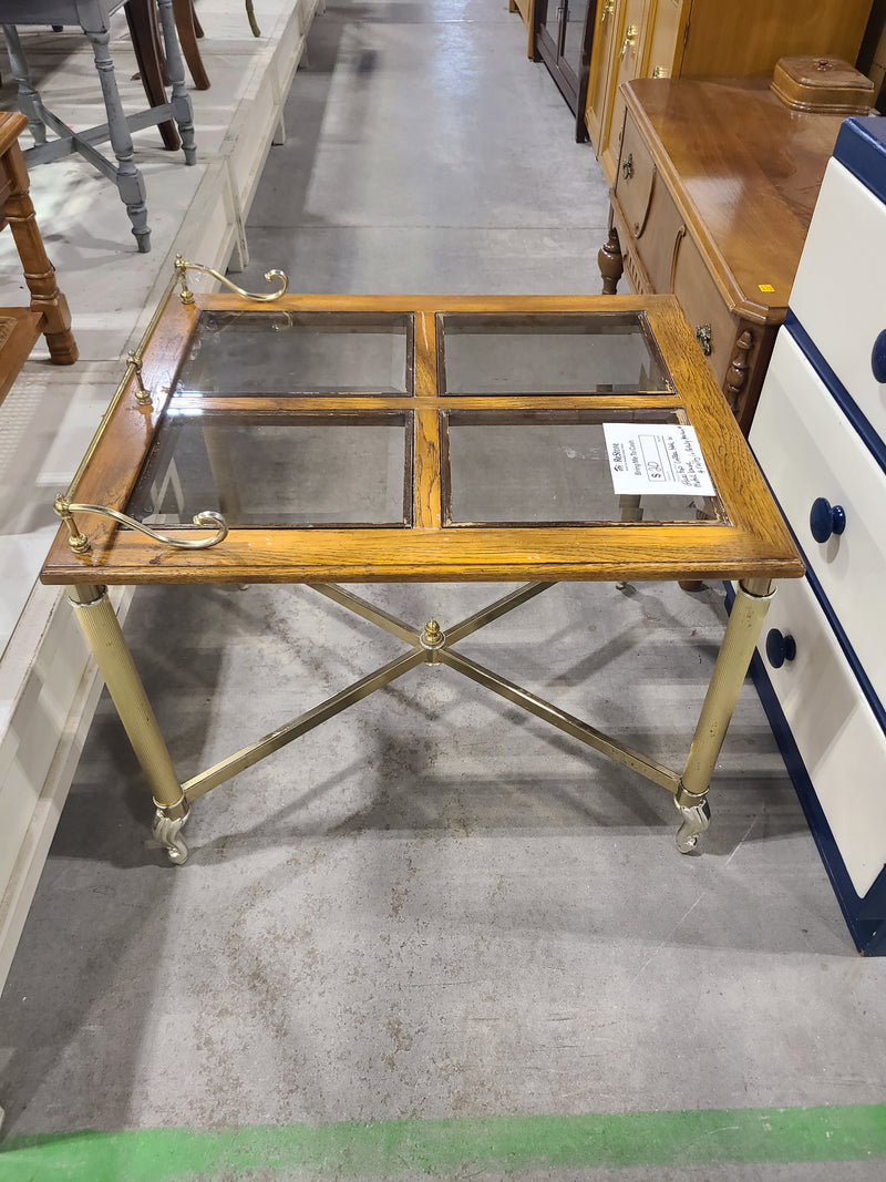 Vintage-Style Glass Top Side Table with Brass Accents