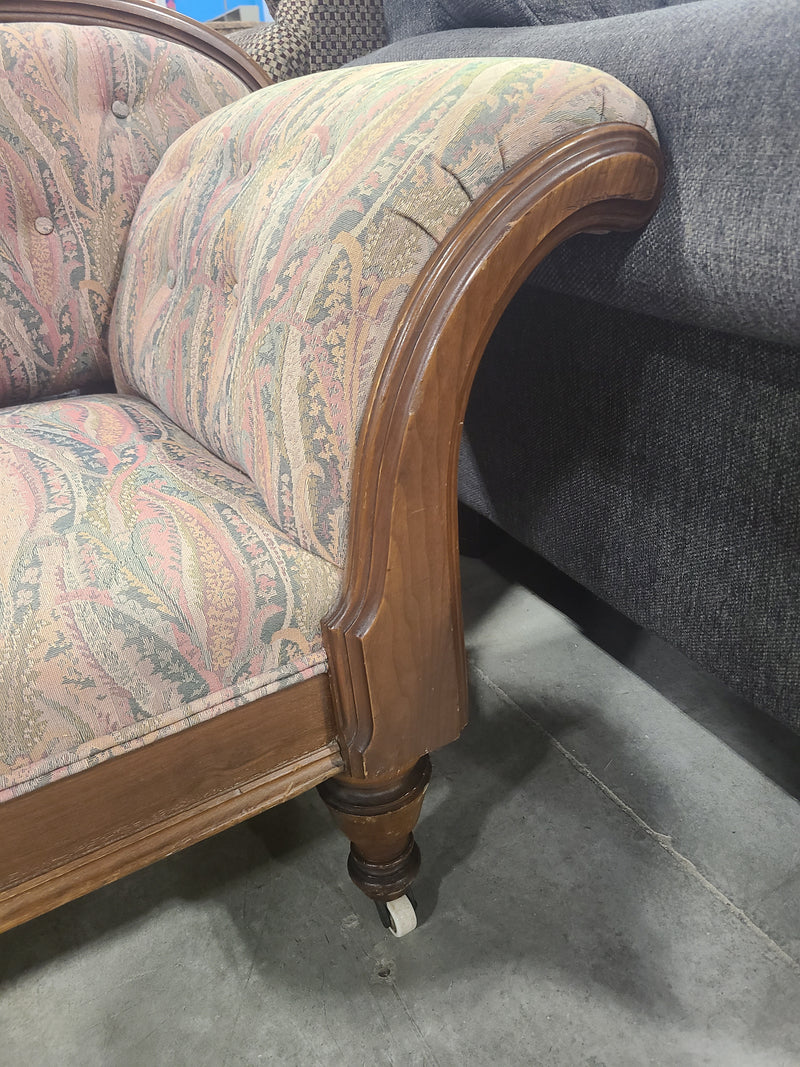 Antique Style Carved Wood Settee / Sofa with Paisley Upholstery