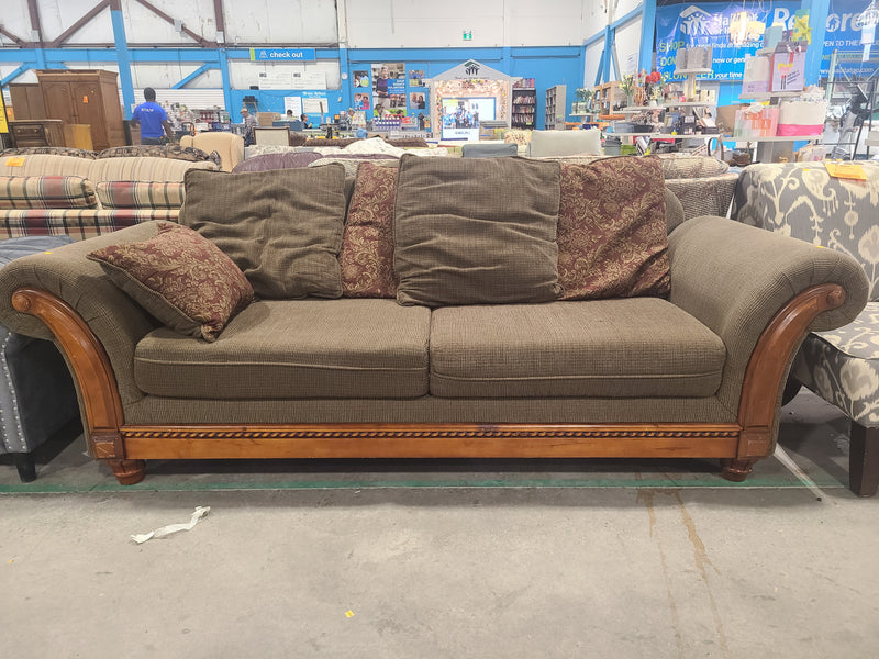 Great Condition Traditional Rolled Arm Sofa with Wood Trim