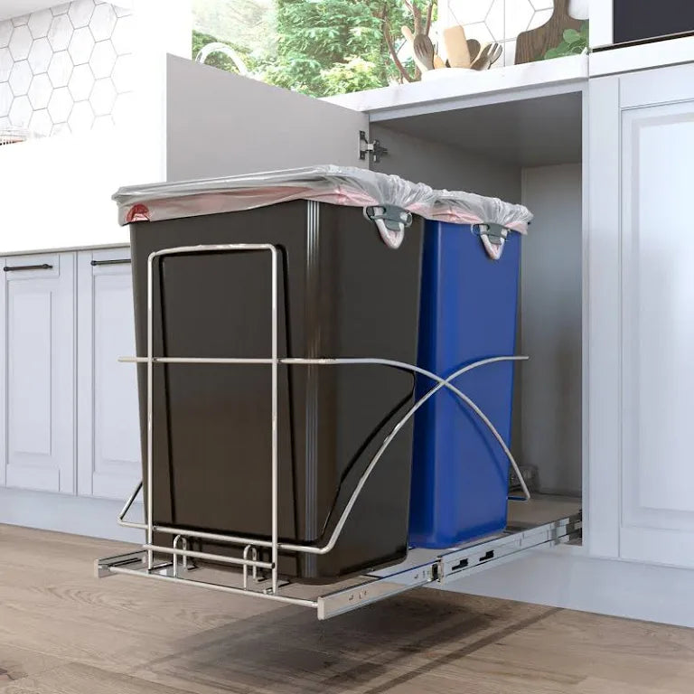 New Home Zone Living Dual Compartment Under-Cabinet Pull-Out Trash & Recycling Bin