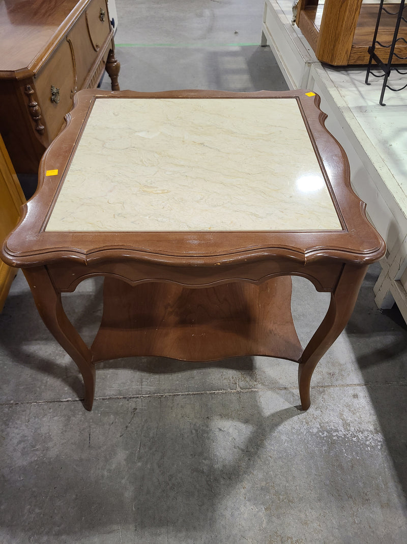 French Provincial Faux-Marble Top Accent End Table