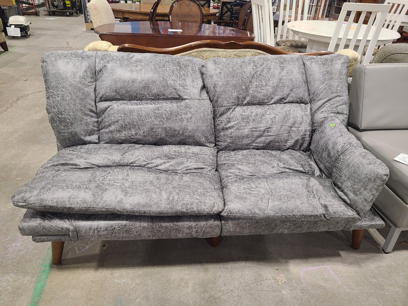 Contemporary Grey Faux Leather Convertible Futon Loveseat