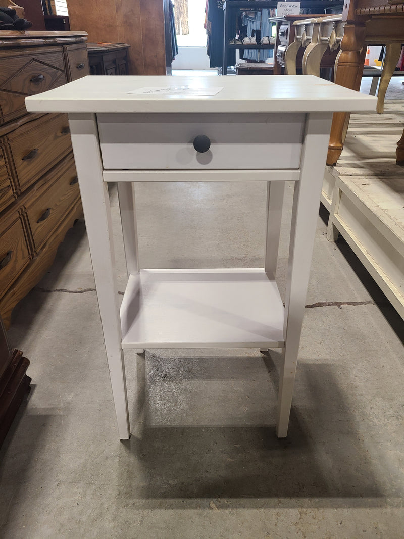 Charming White Side Table with Drawer and Shelf
