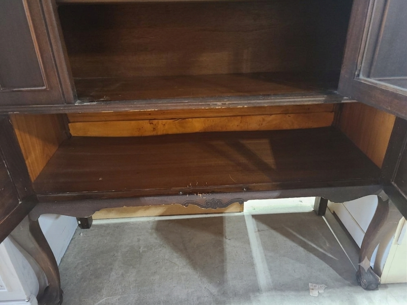 Vintage Dark Wood Display Cabinet & Curio Hutch