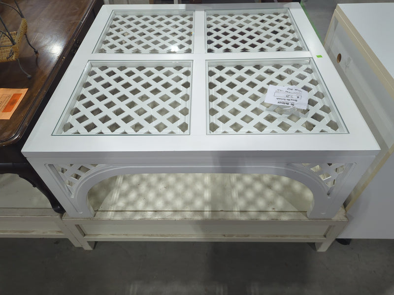 White Coffee Table with Geometric Lattice