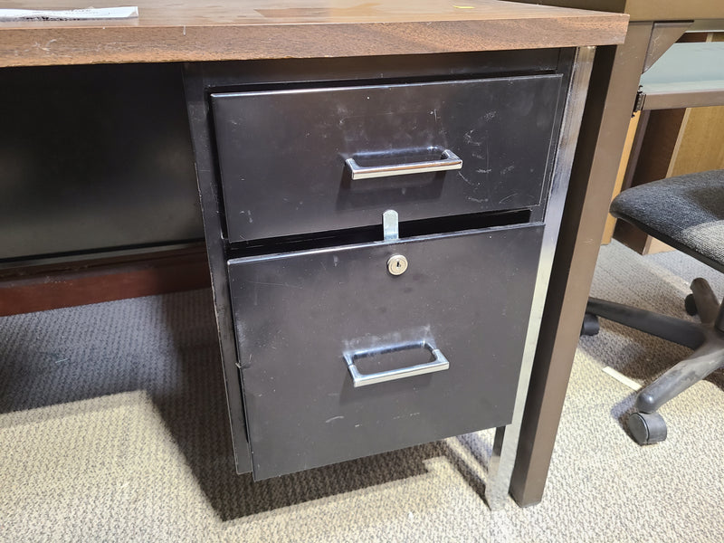 Industrial Steel Double-Pedestal Executive Desk Wood Top & Black Metal Frame