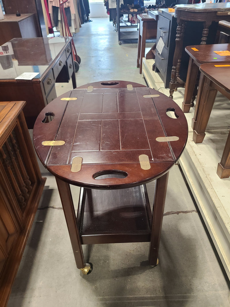 Traditional Mahogany Finish Drop-Leaf Butler Tea & Bar Cart