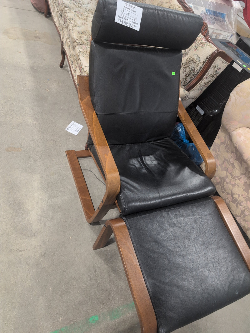 Dark Wood and Leather IKEA Poang Chair with Matching Ottoman