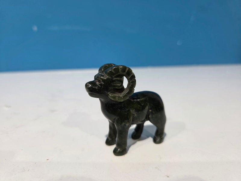 Miniature Hand-Carved Nephrite Jade Ram Figurine