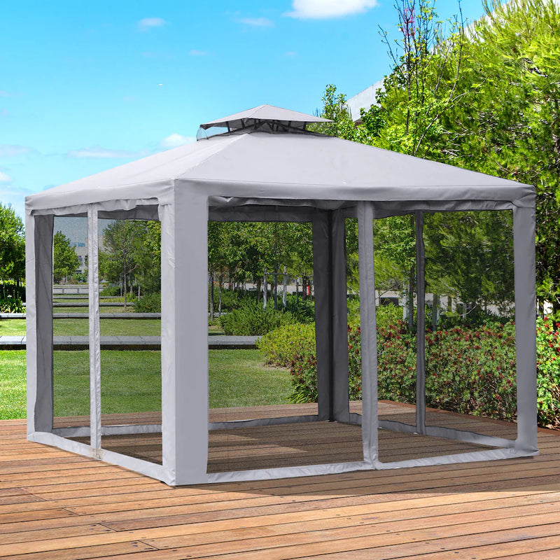 Outsunny 9.6' Outdoor Patio Gazebo Pavilion Canopy Tent with Mesh Sidewalls in Grey