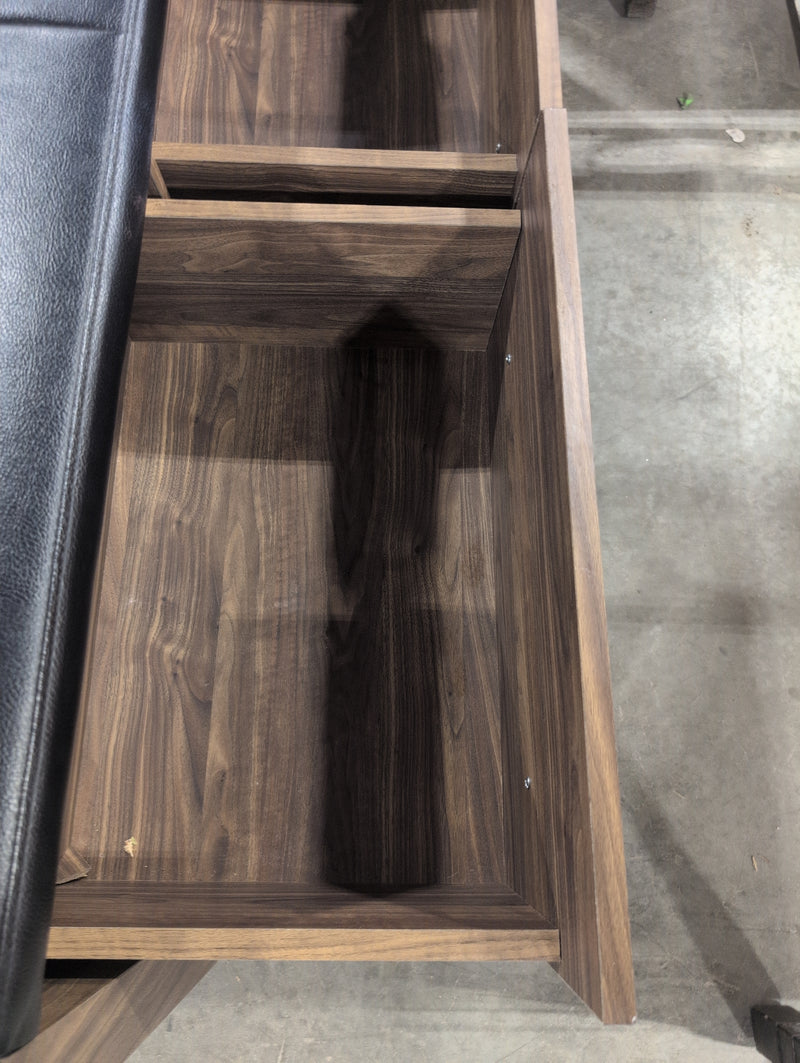 Bench with Drawers and Black Faux Leather Cushion