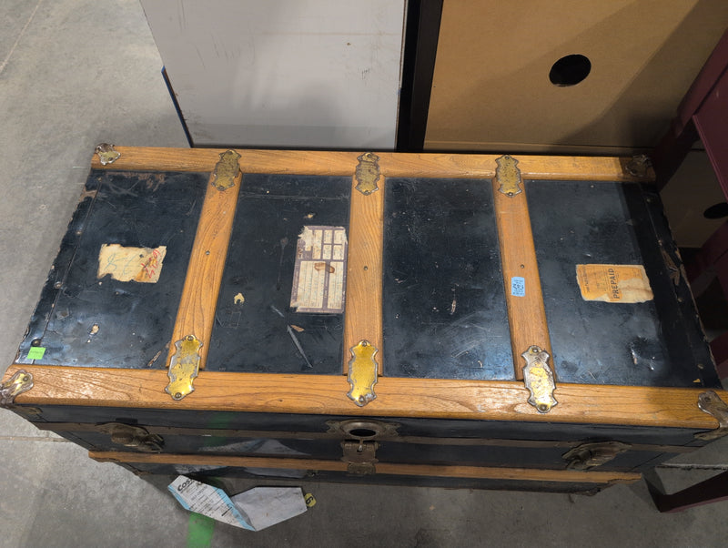 Blue and Brown Storage Chest with Red-Patterned Interior