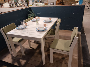 White Patio Table & 4 White Chairs with Green Cushions