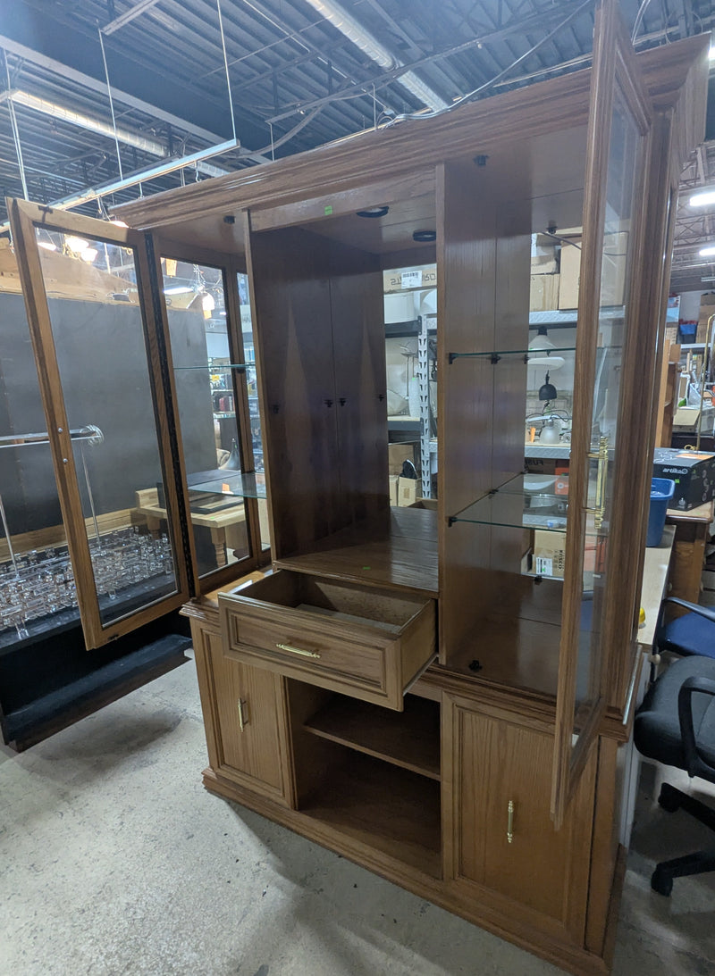 Warm Brown Wooden Hutch with Glass Doors