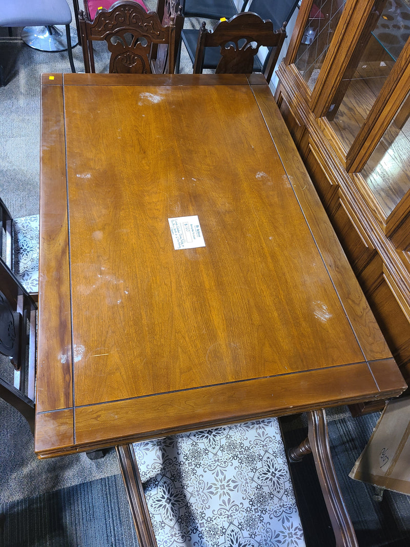 Vintage Wooden Dining Table Set with 6 Matching Chairs