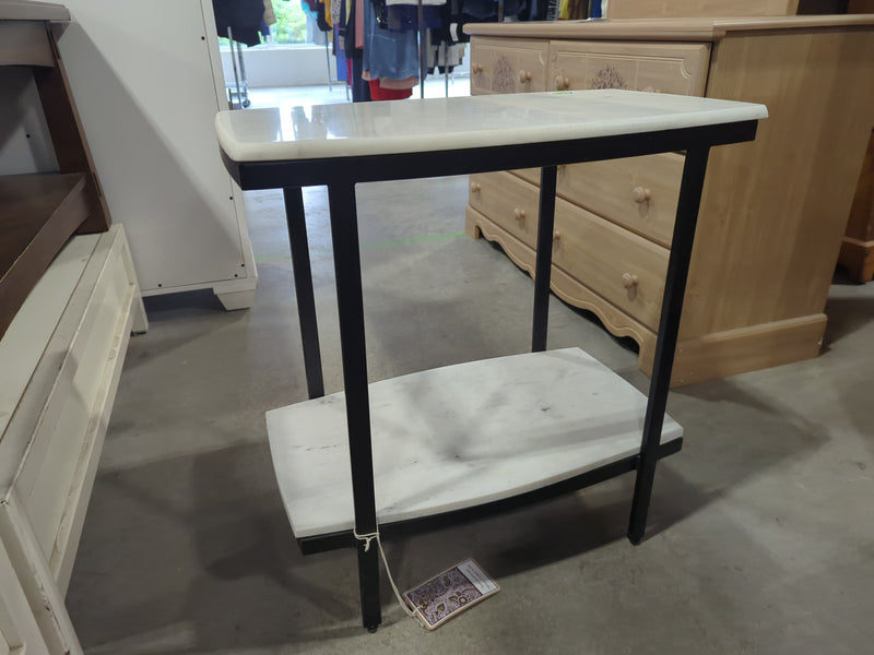 White Marble Side Table with Black Metal Frame
