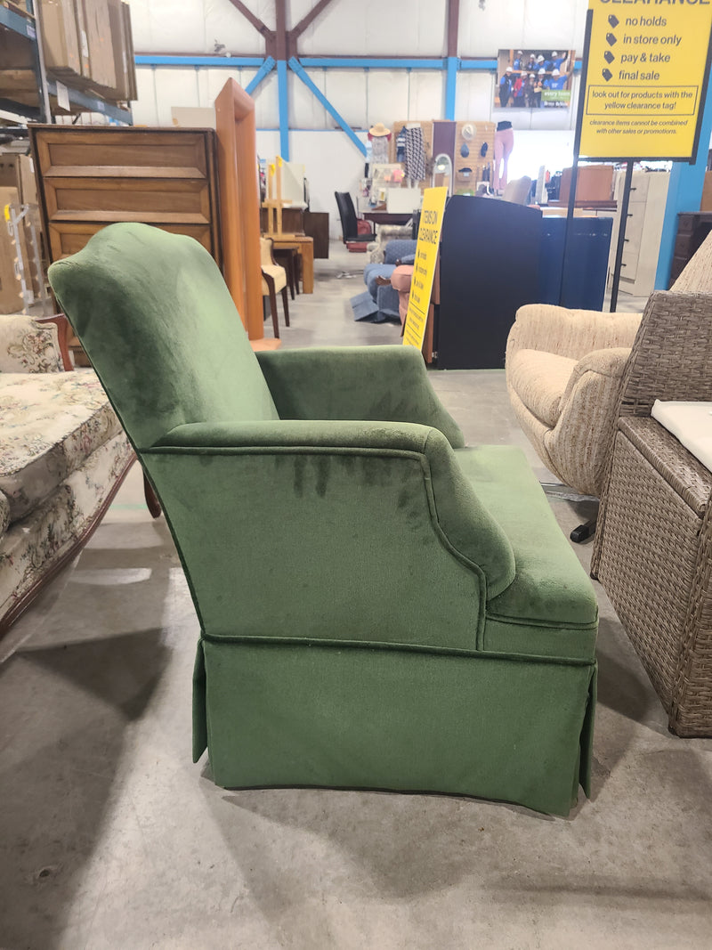 Vintage Small Sage Green Velvet Armchair with Skirt Base