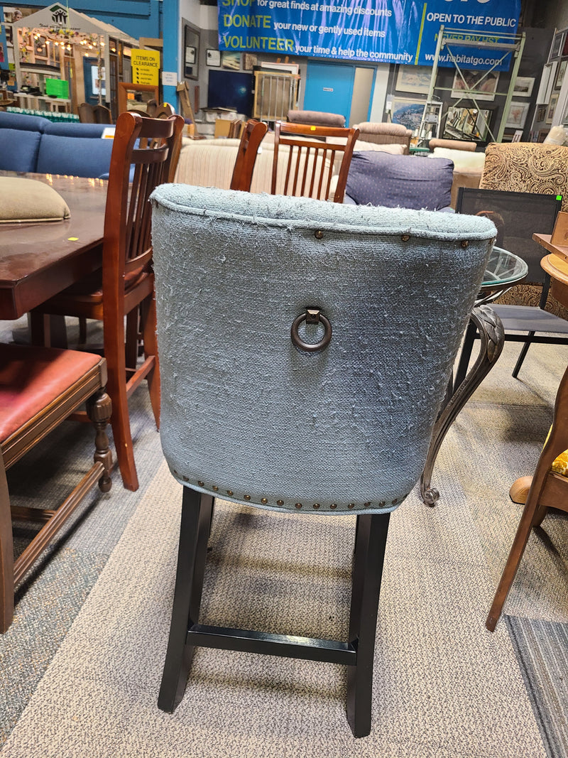 Upholstered Light Blue Counter-Height Stool with Nailhead Trim
