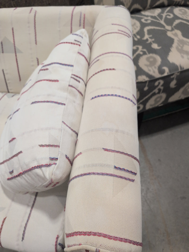 White 2 Seater Sofa with Stripes