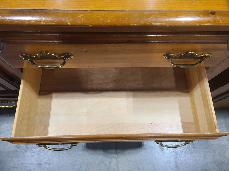Vintage Floral-Inlaid Wood Credenza Dresser – Warm Honey Finish