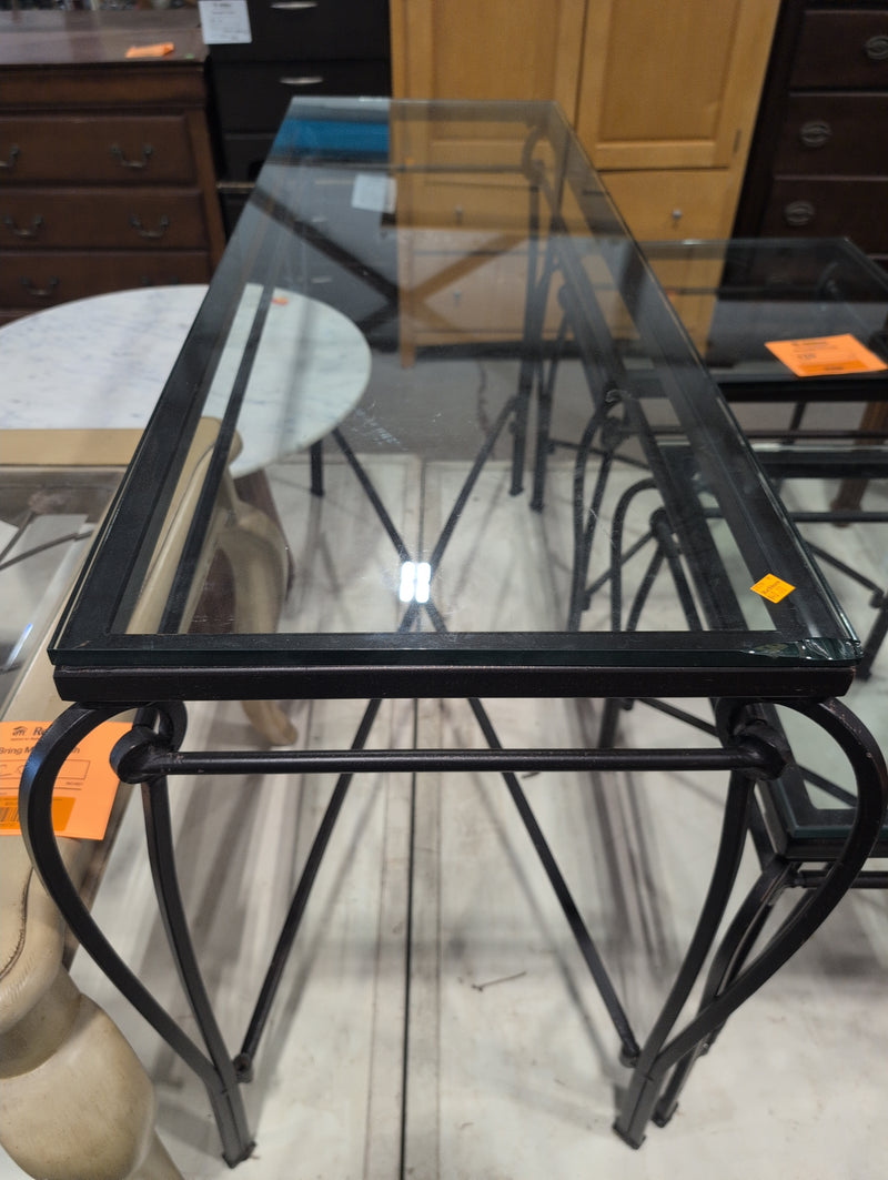 Metal Console Table with Transparent Glass Top