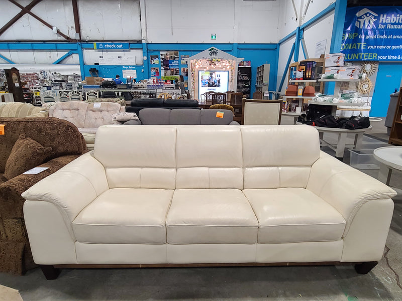 Modern Off-White / Cream Leather 3-Cushion Sofa
