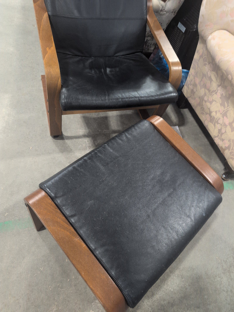 Dark Wood and Leather IKEA Poang Chair with Matching Ottoman