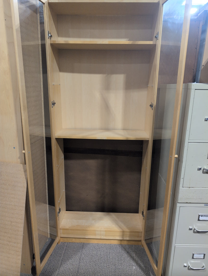Light Brown Display Cabinet with Glass Doors