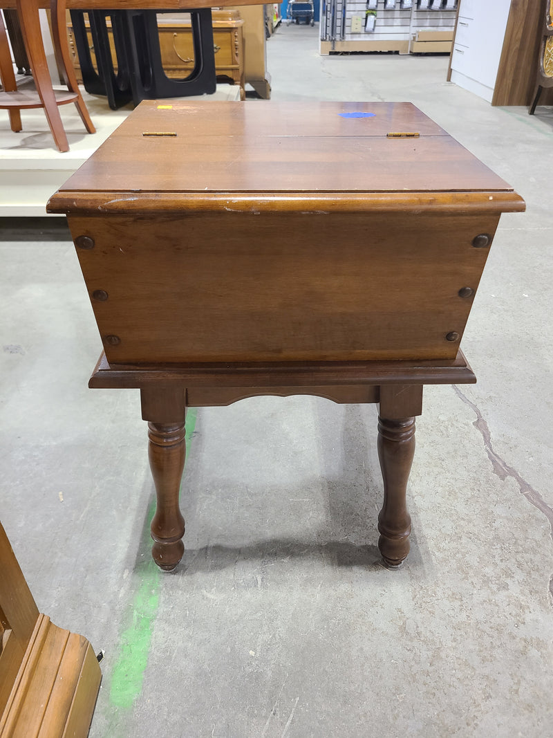 Vintage Mid-Century Step Table with Flip-Top Storage & Built-In Magazine Cradle