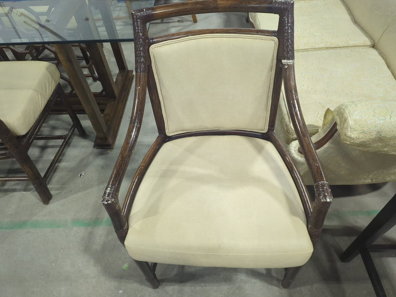 McGuire Bamboo + Raw Hide Chairs with Geometric Base Glass Table