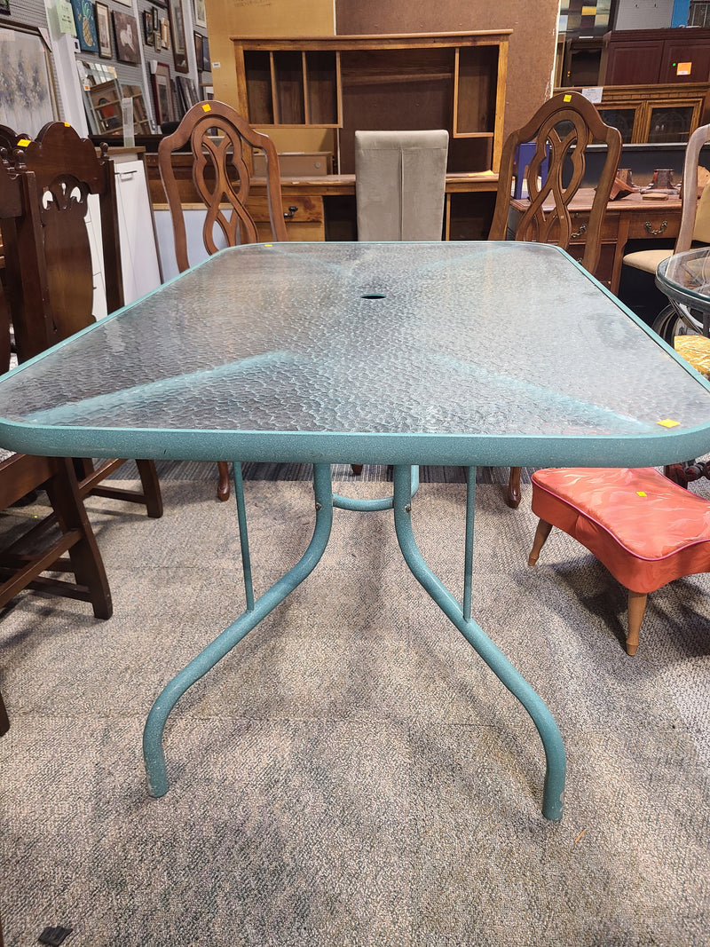 Metal Patio Table with Rippled Glass Top